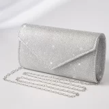 Bolsa de noite com envelope glitter feminino, bolsas de ombro femininas, bolsa longa prateada brilhante, garras femininas para festa de casamento,